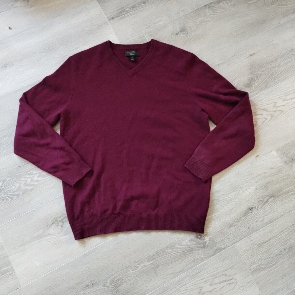 Cashmere Club Room Luxury Sweater M Maroon Red Long Sleeve Pullover V Neck Soft